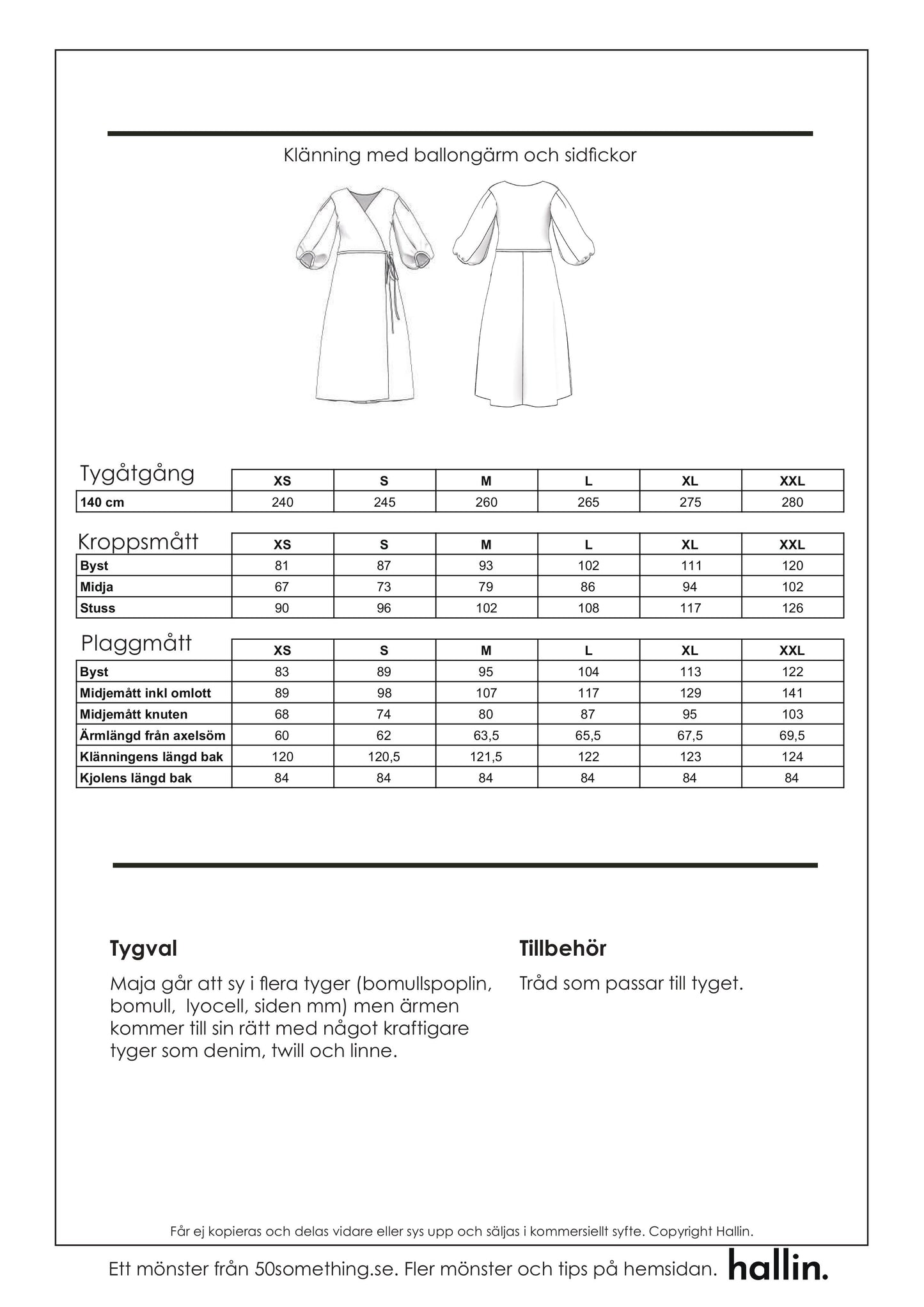 Symönster Maja omlottklänning med ballongärm