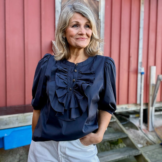 Ida kråsblus med knäppning, blå