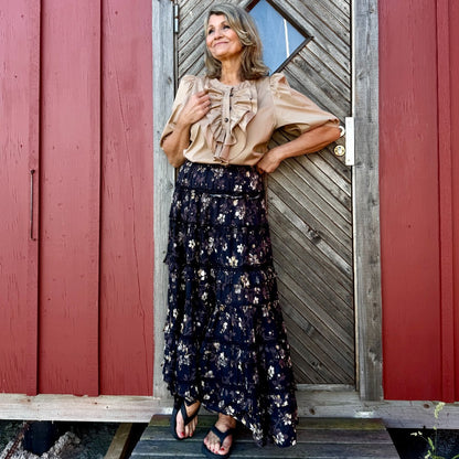 Ida kråsblus med knäppning, camel